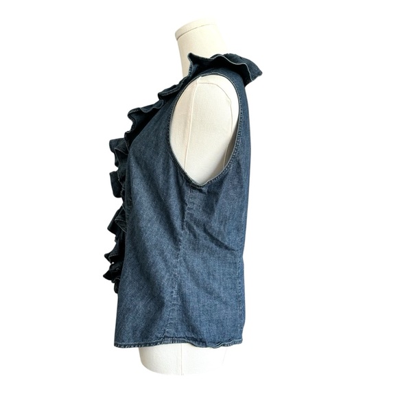 CHAPS DENIM RUFFLE BUTTON TOP - Picture 2 of 6